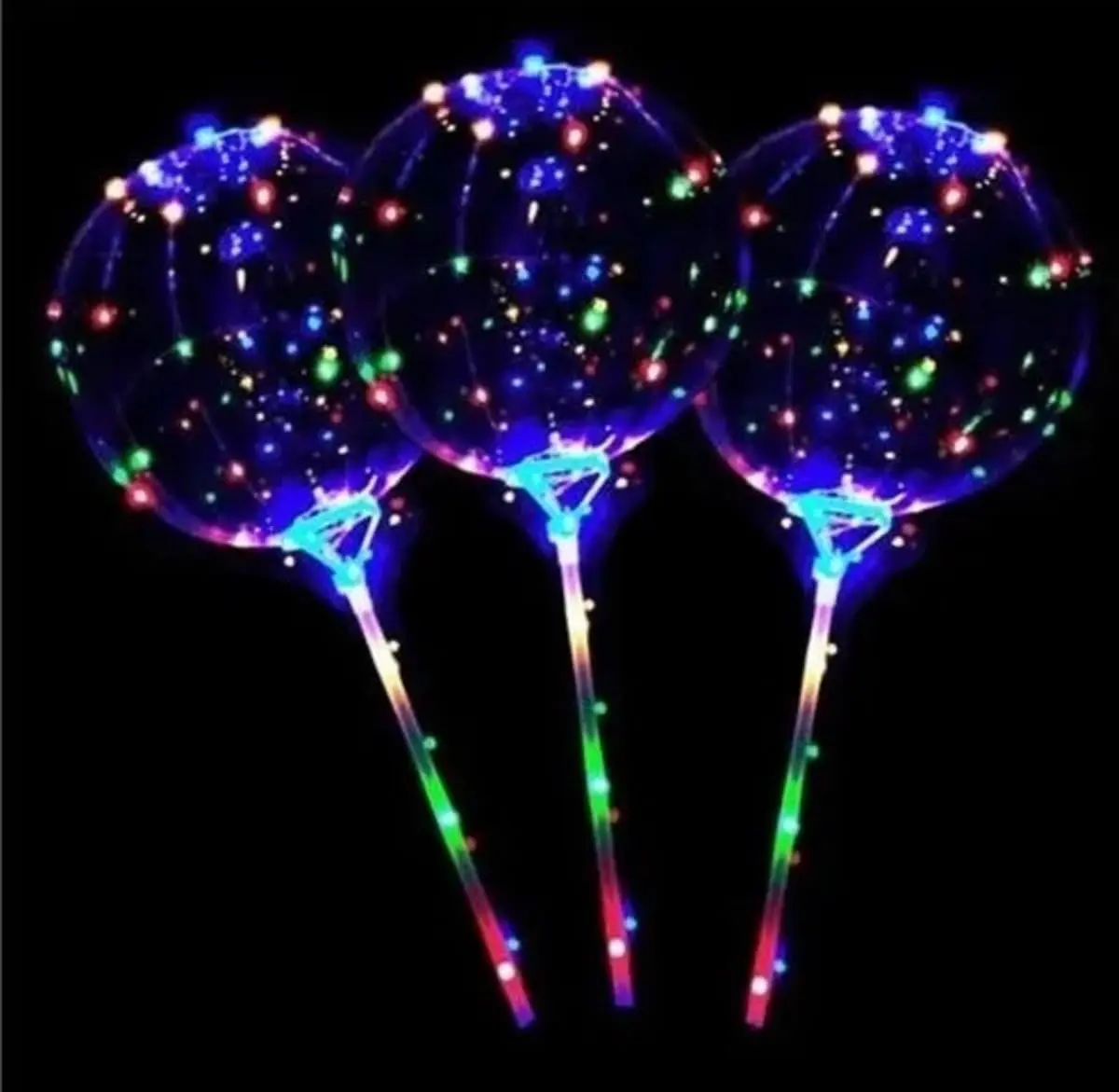 Kit 10 Balões Bubble Bobo Transparentes 24" com LED, Varetas e Bastões | 60cm, LED colorido, varetas de 35cm e bastões de alta luminosidade. Ideal para festas, casamentos e aniversários