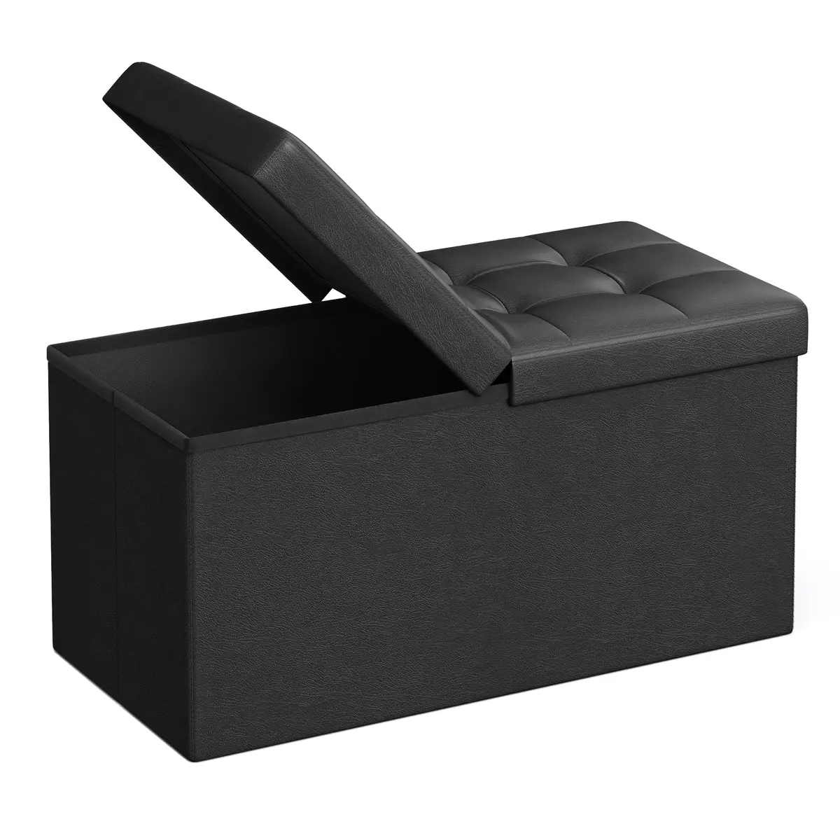 SONGMICS MAZIE Coleção, Banco Baú de Armazenamento 76 cm com Tampa Rebatível, Puff Baú, Capacidade 300 kg, para Hall de Entrada, Sala de Estar, Quarto, Couro Sintético, Preto BRLSF45BK - 1