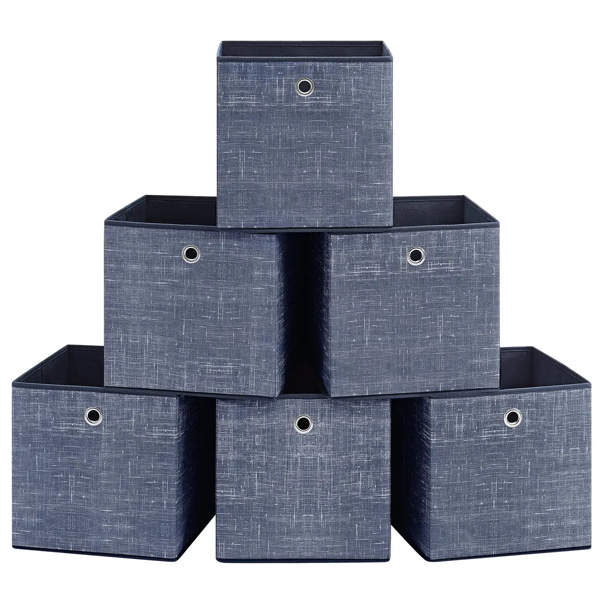 SONGMICS Caixa de Armazenamento, Conjunto de 6, Dobrável, com Ilhós | Caixas Organizadoras de Tecido Não Tecido, para Estante, Azul acinzentado, Coleção TINA BRRFB006I01