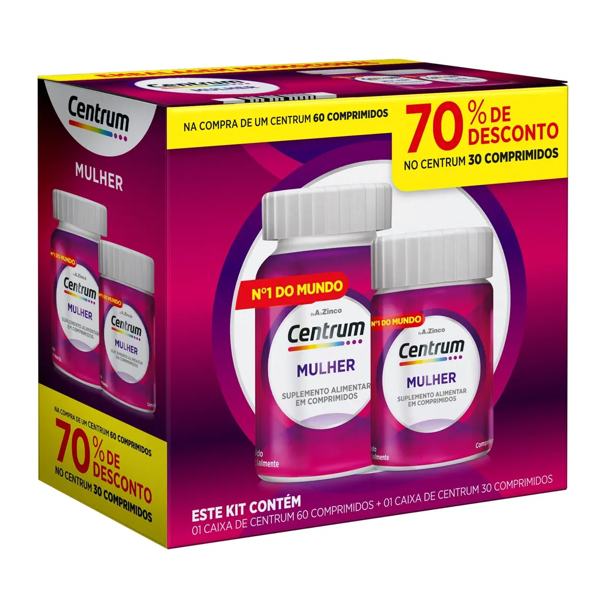 Centrum Mulher Multivitaminico Diário, com Magnésio, Vitamina D e Vitamina B12, Leve 90 Comprimidos e Pague 60 - 1