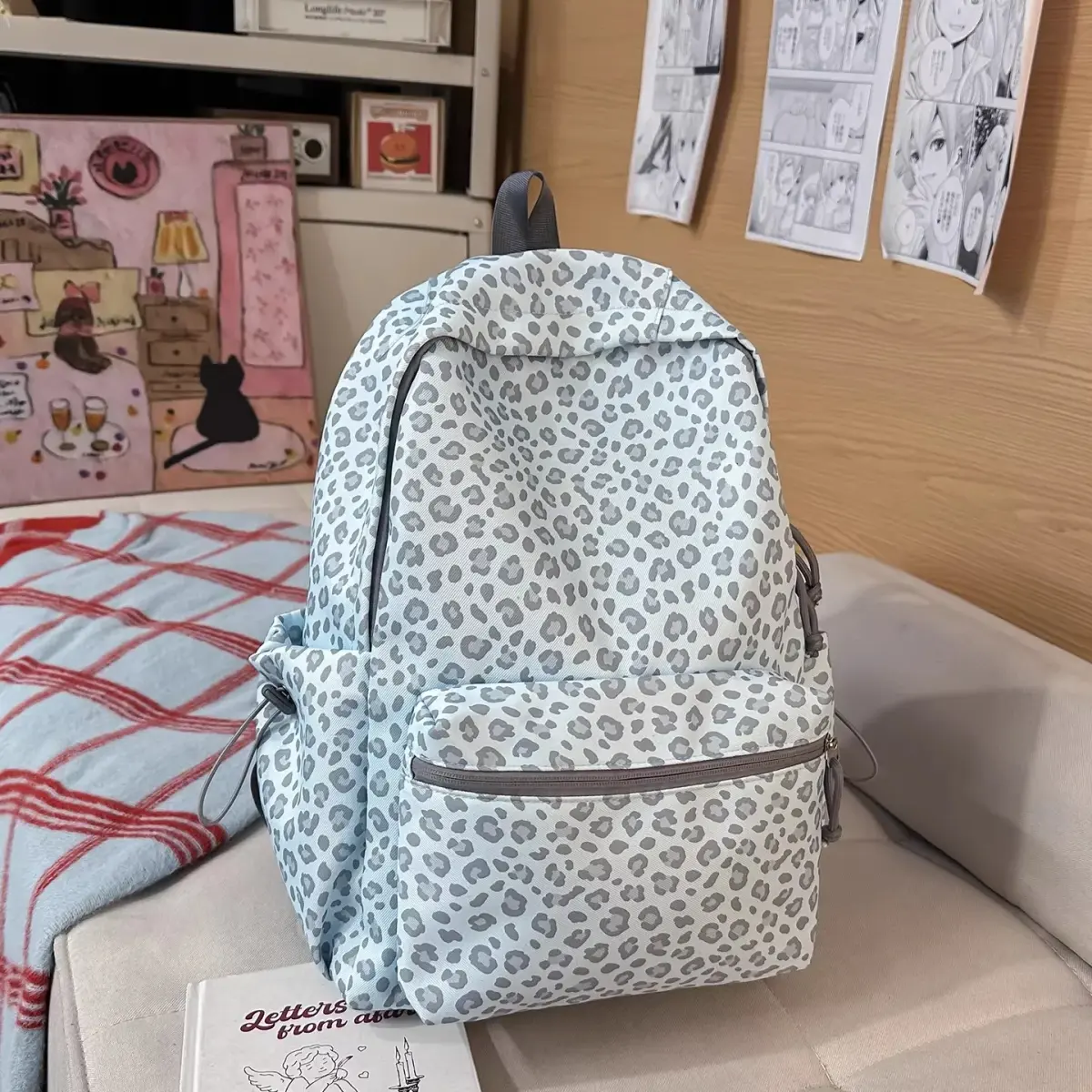 Mochila Feminina Estampa Leopardo 2026 Nova Coleção Verão: Bolsa de Viagem para Notebook de Alta Estética, Grande Capacidade, Zíper e Múltiplos Bolsos em Lona - 1