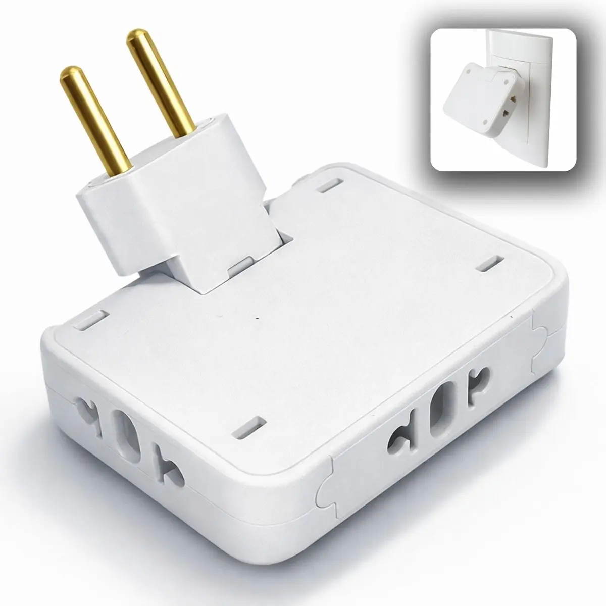 Adaptador de Tomada T Articulado 10A e 20A Bivolt 110V/220V Até 250V | Plug Tipo Benjamin com Ajuste de Ângulo | Ideal para Espaços Pequenos, Móveis, Rack, Escritório e Residência