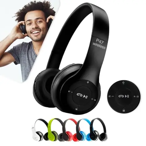Fone de Ouvido Headphone P47 Sem Fio Bluetooth Wireless Micro Sd 5.0 Dobrável Com Microfone Regulável Para Corrida Academia Escritório Caminhada Linha Premium (Preto) thumbnail 2