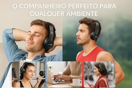 Fone de Ouvido Headphone P47 Sem Fio Bluetooth Wireless Micro Sd 5.0 Dobrável Com Microfone Regulável Para Corrida Academia Escritório Caminhada Linha Premium (Preto) thumbnail 4