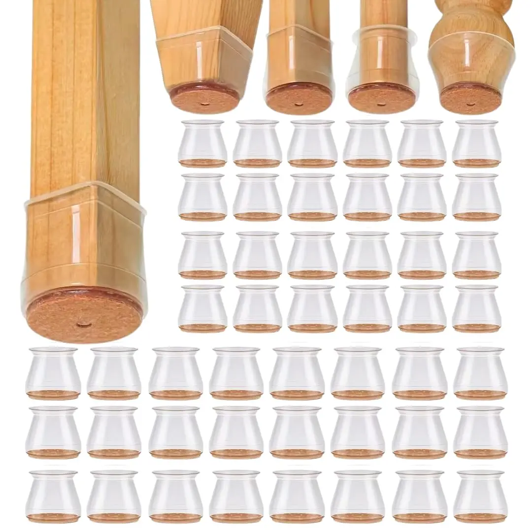 Kit C/48 Protetores Silicone com Feltro para Cadeira, Mesa e Banqueta 4cm | Antirrisco, antiderrapante, lavável e fácil de instalar. Reduz ruídos e protege o piso, ideal para móveis de até 4 cm. Ideal!
