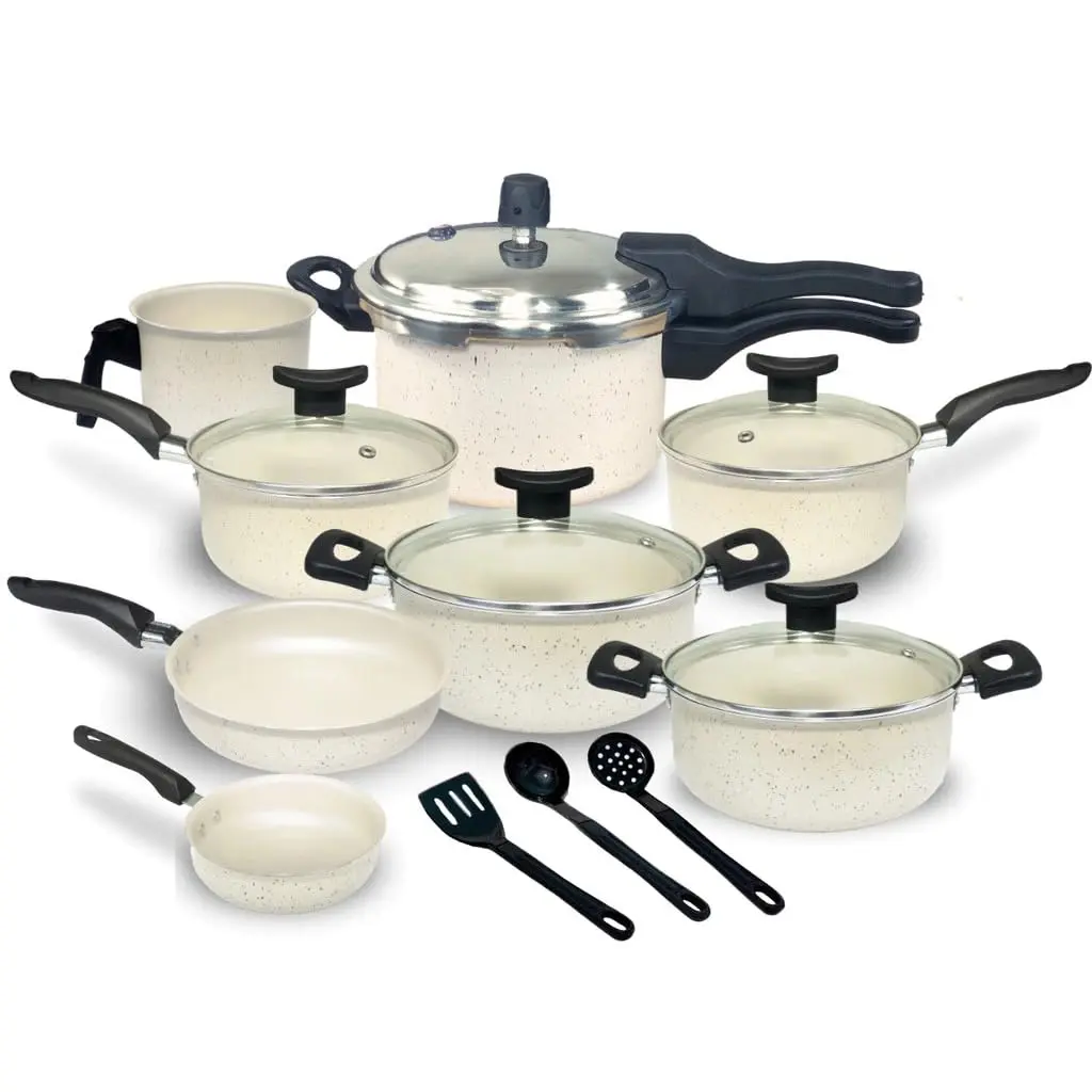 Jogo de Panelas Antiaderente, 11 Peças com Panela de Pressão 2.5L (Granito)