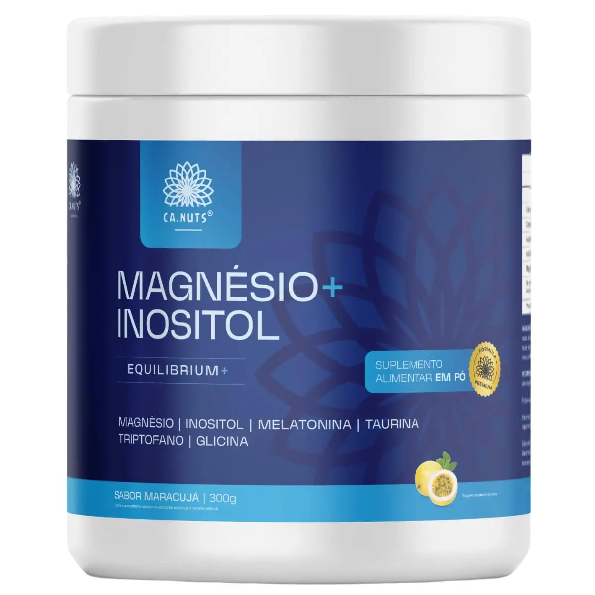 Magnésio e Inositol 300g Ca.nuts Sabor Maracujá | Magnésio, Inositol, Triptofano, Taurina e Glicina (1 Pote - 300g)