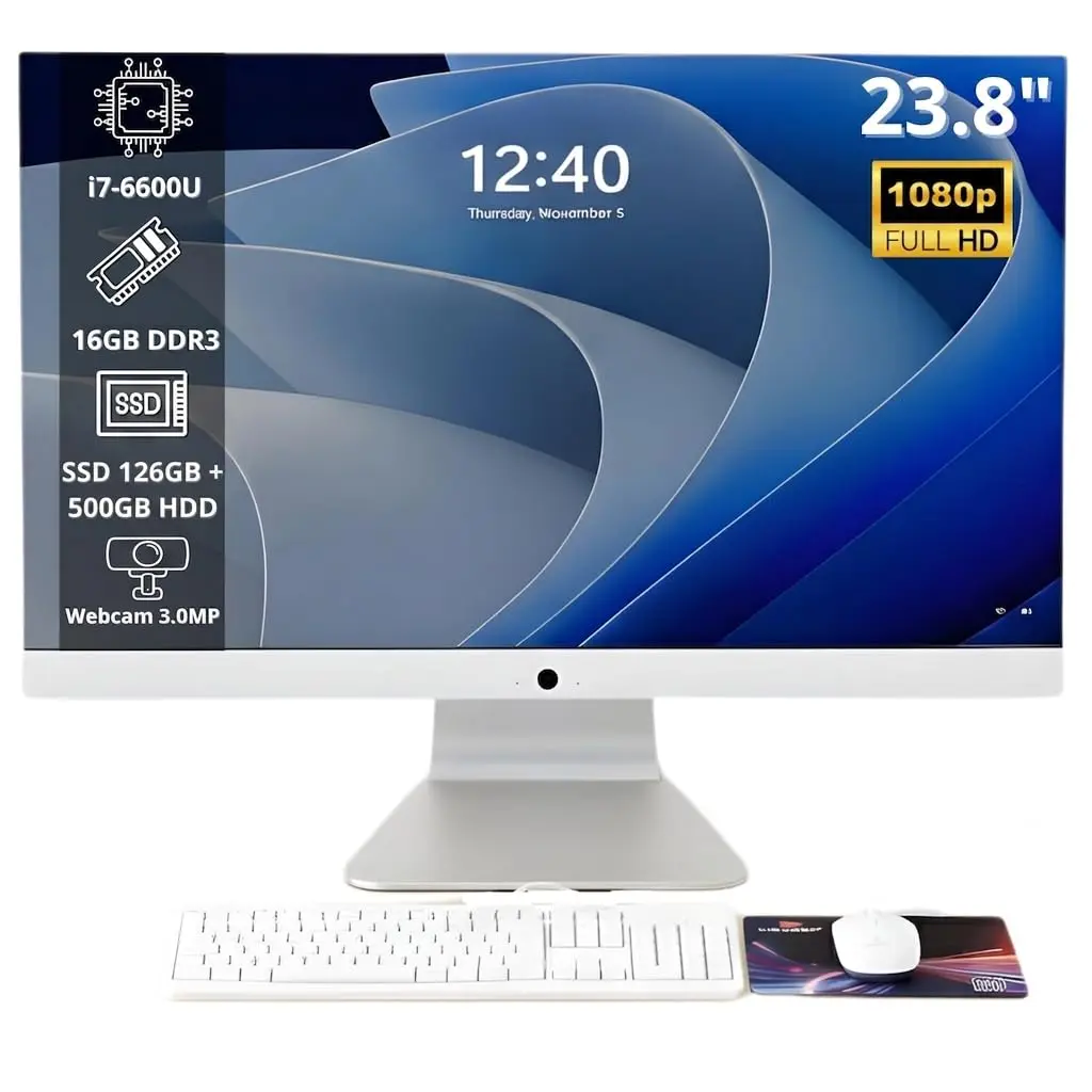 Computador Core i7-16GB RAM - SSD 128GB + HD 500GB Tela - 23.8 Polegadas | Processador Core i7, Memória 16GB, Armazenamento Duplo,SSD 128 GB + HD 500 GB Tela 23.8 Polegadas - Wifi 2.4/5.0 GHZ