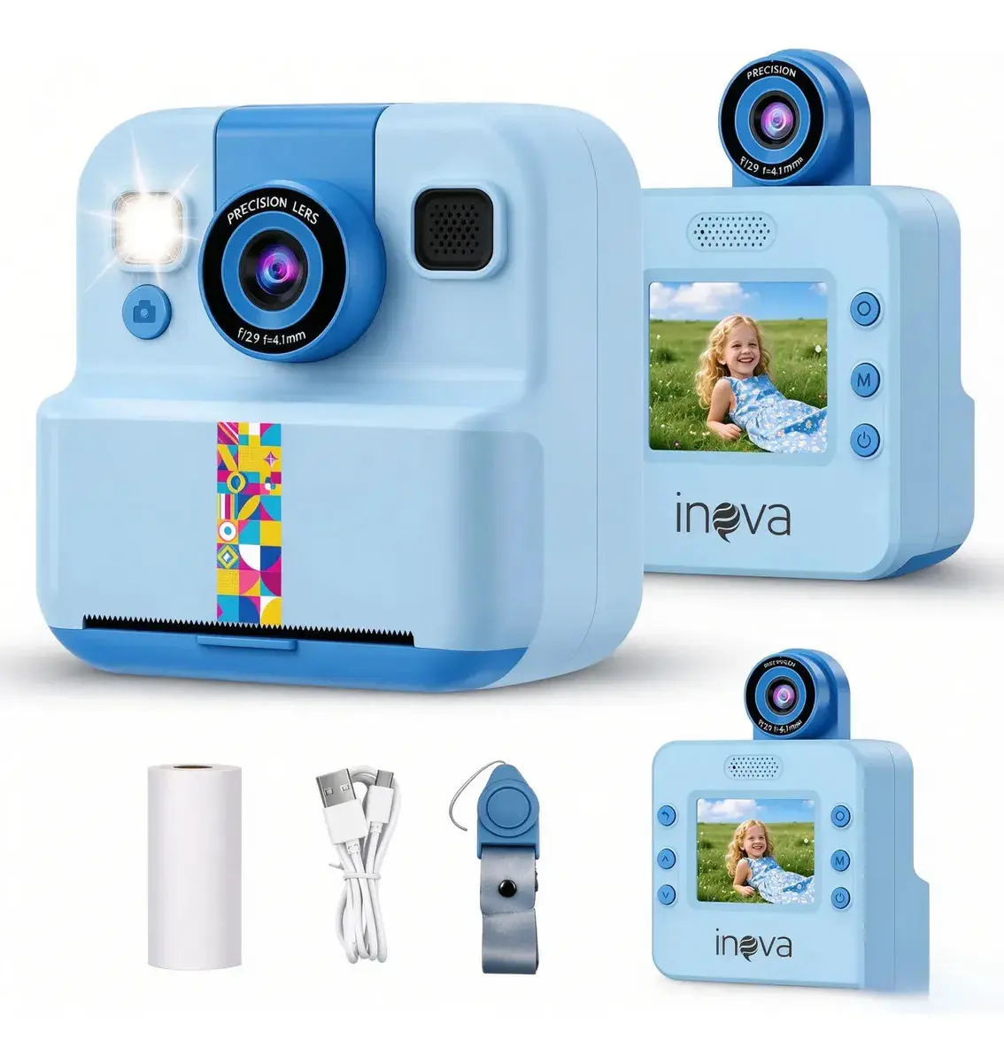 Câmera Fotográfica Infantil Impressora Instantânea Foto, 1080p Fotos Vídeo Digital De Alta Definição, Jogos Divertidos, Presentes Para Crianças, Para Crianças Dos 3 Aos 12 Anos Cor Azul
