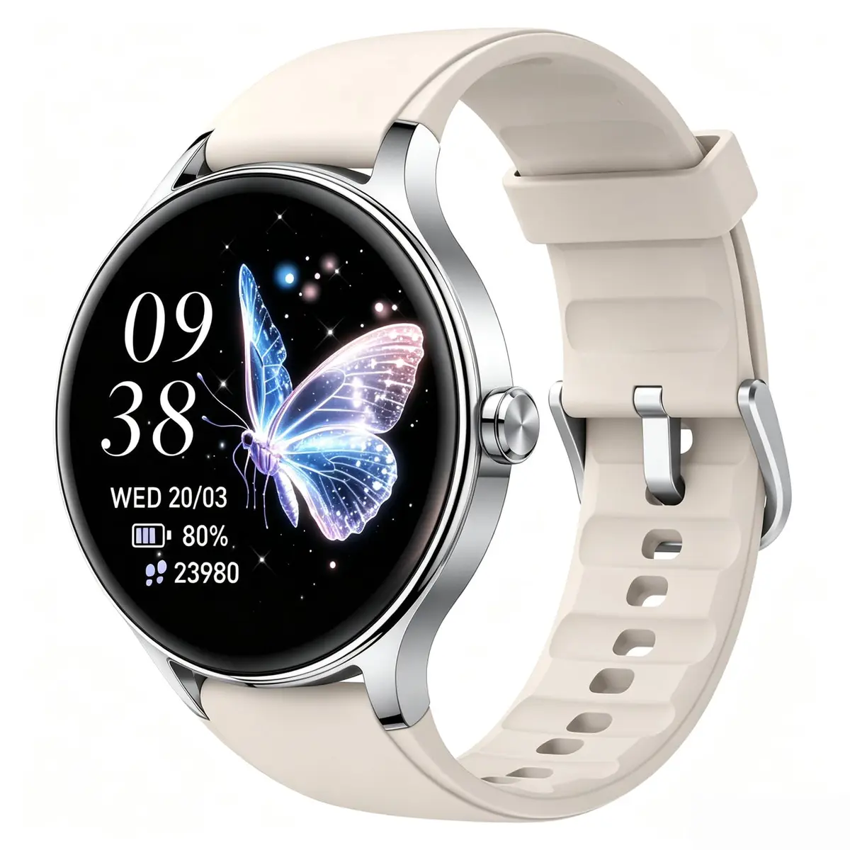 Bettdow Relogio Smartwatch Feminino FB046, 1.27" Ecrã tátil, à prova d'água IP68, 100+ Modos Esportivos, chamada Bluetooth, Compatível com Android iOS, voz por IA (Bege)