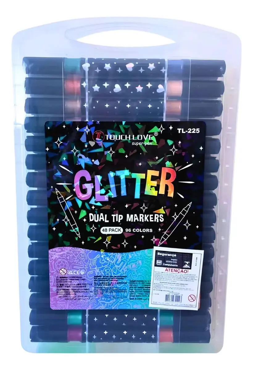 Conjunto canetas marcadores ponta dupla touch love glitter metálicas com maleta organizadora (36)