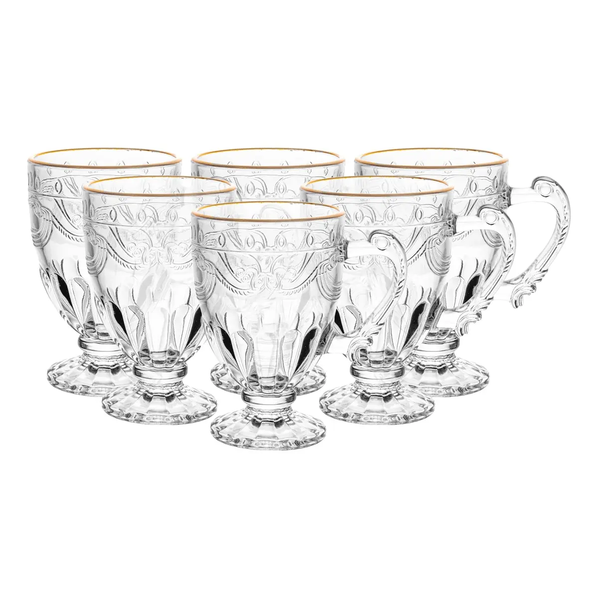 LYOR - Conjunto 6 Xícaras de Cristal Ecológico com Fio de Ouro Imperial 190ml