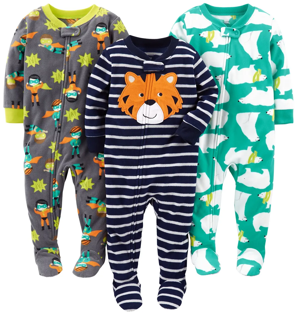 Macacão de dormir para bebês Pacote com 3 pijamas folgados de lã com pés resistentes a chamas Simple Joys by Carter'sMeninos