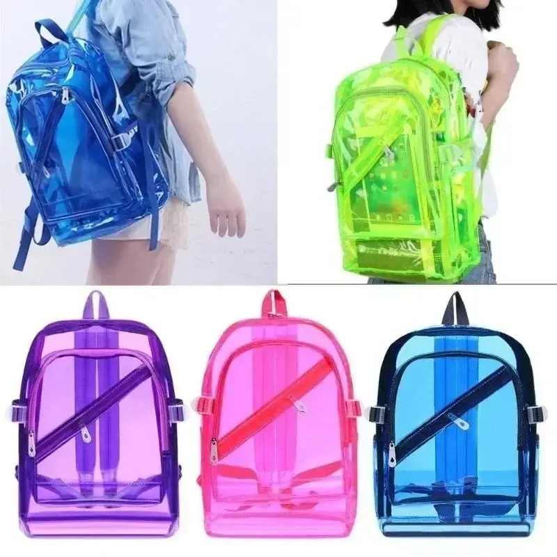Moda transparente mochila impermeável pvc plástico transparente diário mini adolescente meninas notebook saco de escola - 1