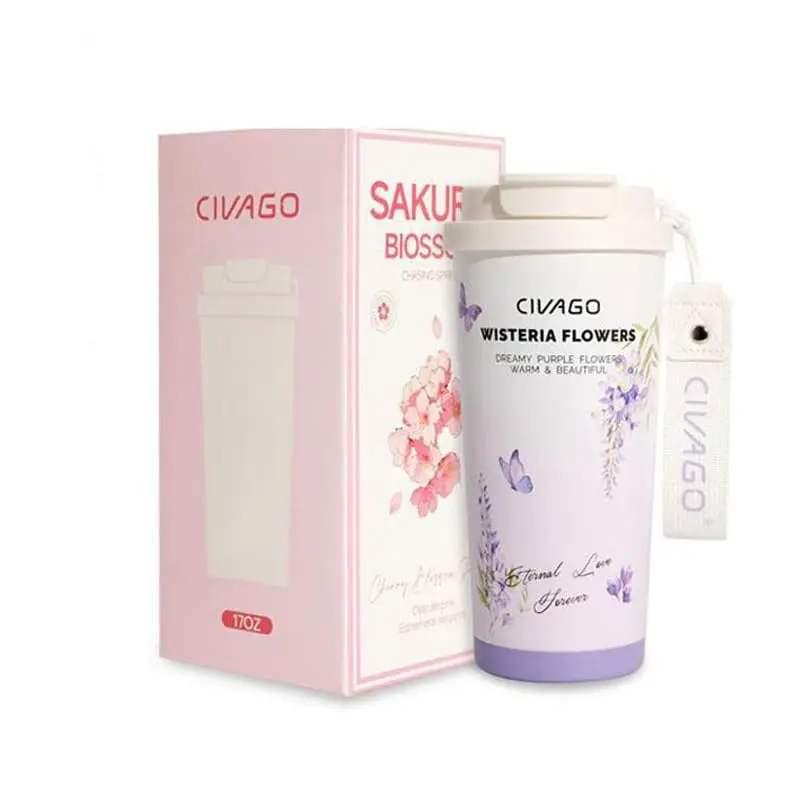 Copo Térmico 500ml, Aço Inoxidável 316 com Revestimento Cerâmico Prova de Vazamentos Tampa 2-em-1 Ideal para Casa e Escritório Quente 12h/Frio 24h (Roxo) - 1