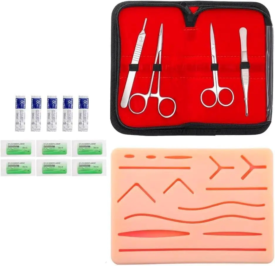 Conjunto Kit Simulação De Su tura Humana e Animal - Pad Com Ferramentas Modelo Educacional para Alunos Iniciantes Enfermagem e Medicina - Original (Prata)