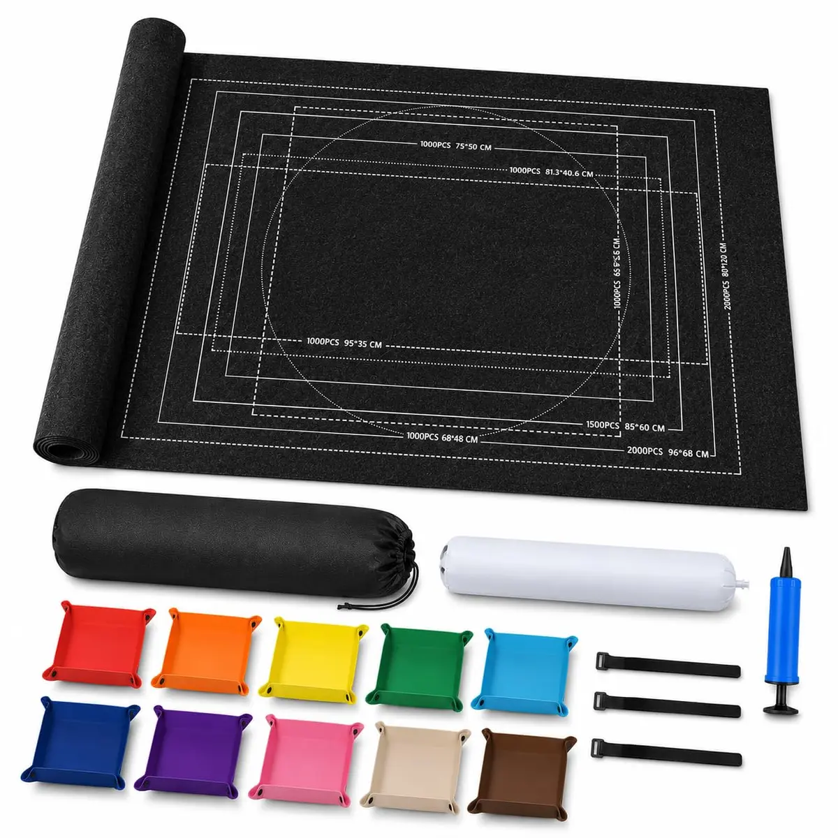 Porta Puzzle, Porta Quebra Cabeça 1000 1500 2000 Peças, Tapete Quebra Cabeça Enrolável, com 10 Separador de Peças Quebra Cabeça e Bolsa de Armazenamento Portátil (Preto)