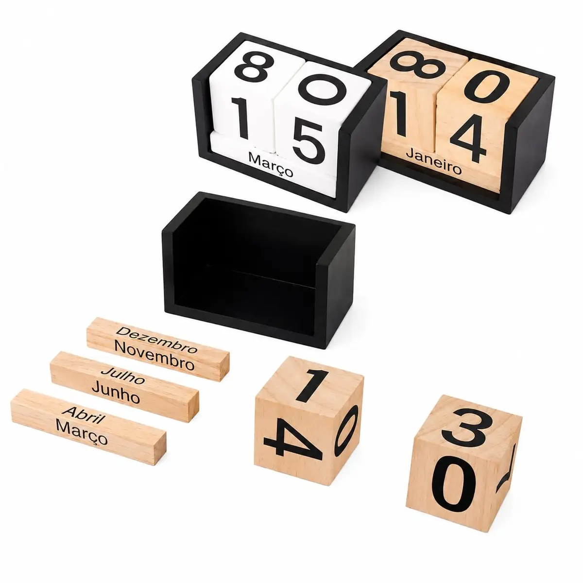 Calendário Permanente de Madeira para Mesa Cubo Calendário Manual Decorativo Reutilizável Home Office Escritório