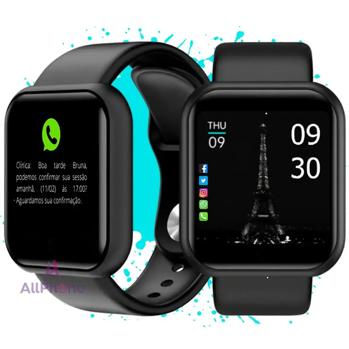 Relogio Smartwatch Digital Masculino / Feminino Bluetooth Ios Android 41mm Preto Allphone - 1