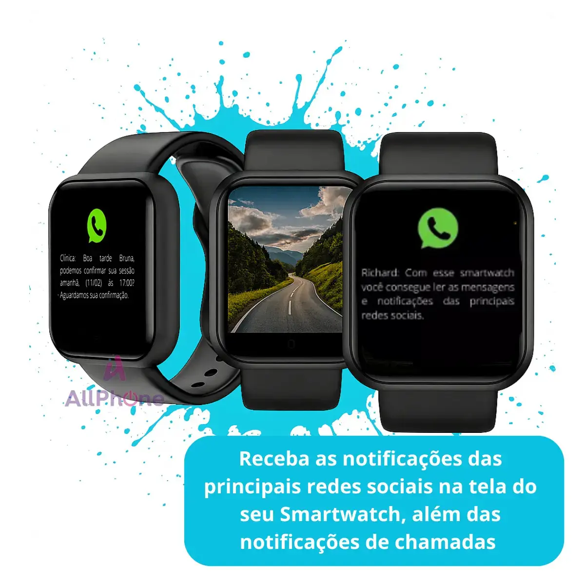Relogio Smartwatch Digital Masculino / Feminino Bluetooth Ios Android 41mm Preto Allphone thumbnail 2