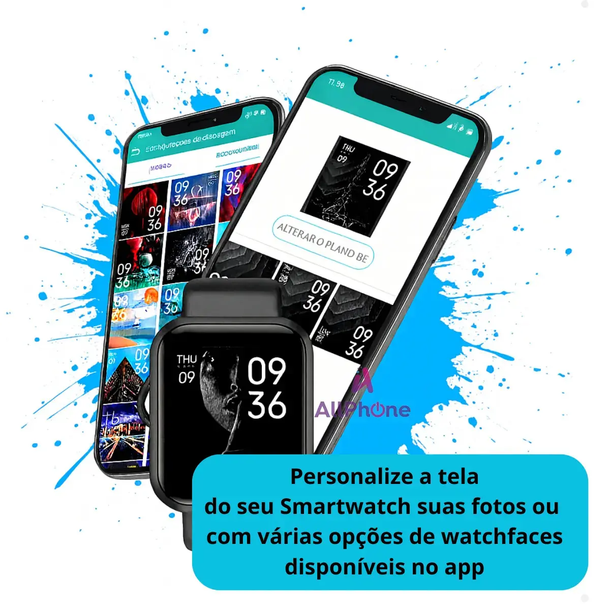 Relogio Smartwatch Digital Masculino / Feminino Bluetooth Ios Android 41mm Preto Allphone thumbnail 3