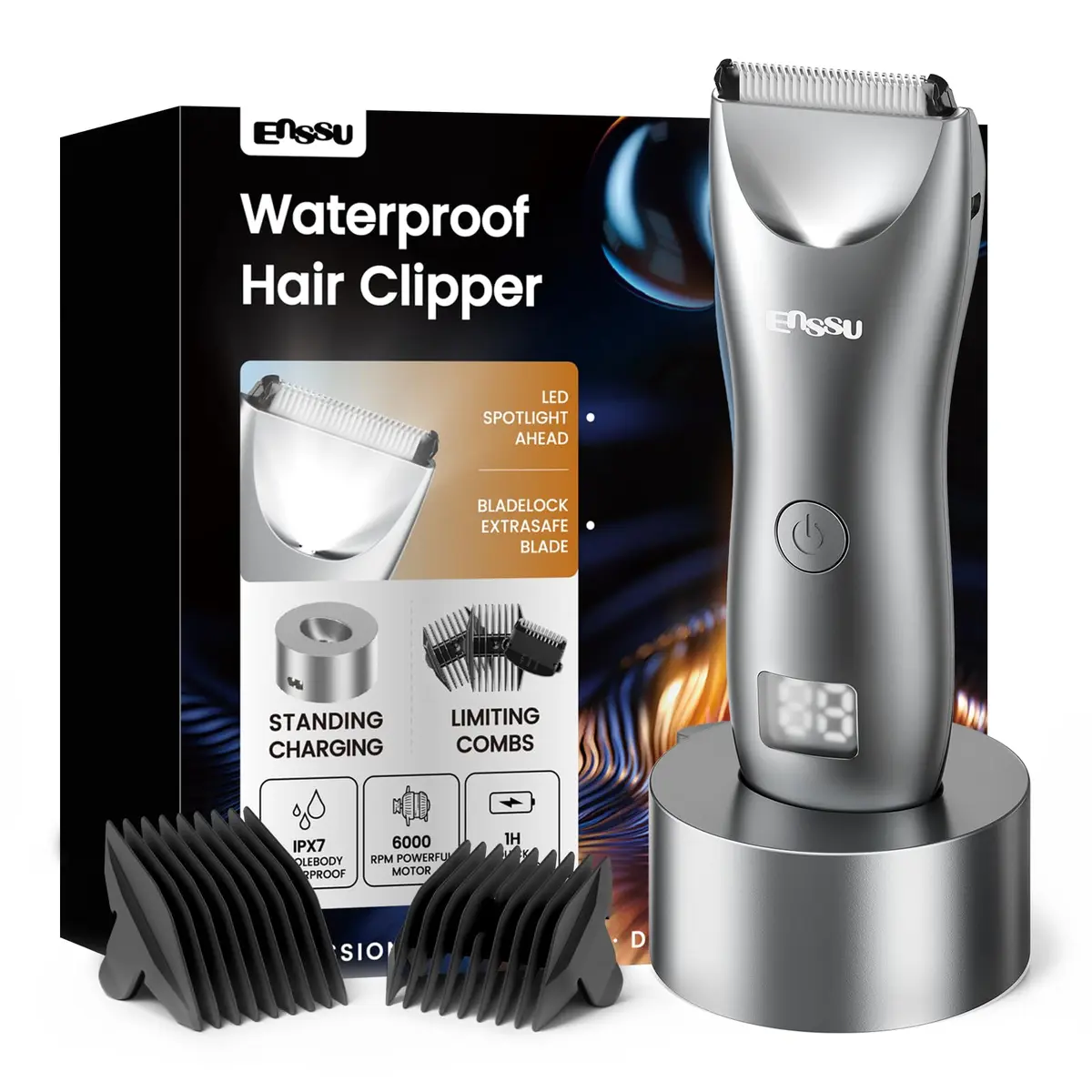 Enssu Aparador de Pelos Íntimos Masculino,Máquina de Barbear | Barbeador Elétrico com Lâmina Segura, IPX7 À Prova d’Água, Perfeito Para Barba, Axilas, Costas, Pernas e Áreas Sensíveis