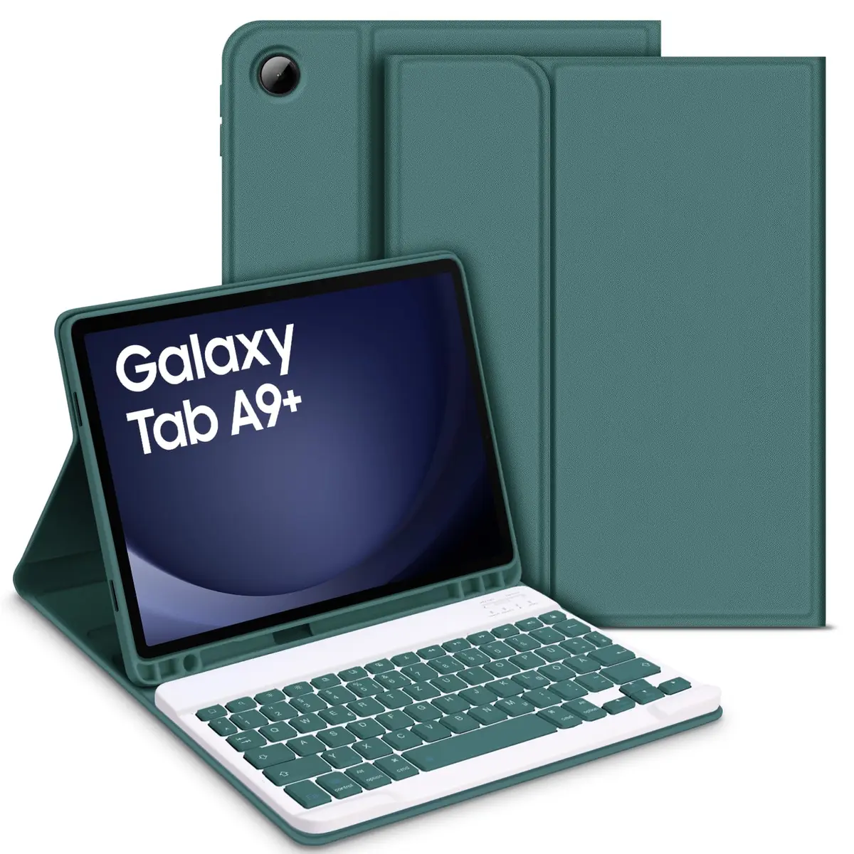Capa com Teclado para Samsung Galaxy Tab A9+ 11" 2023, Layout em Português Brasileiro Teclado com Capa para Galaxy Tab A9+ 11 Polegadas SM-X210/X215/X216, Verde escuro - 1