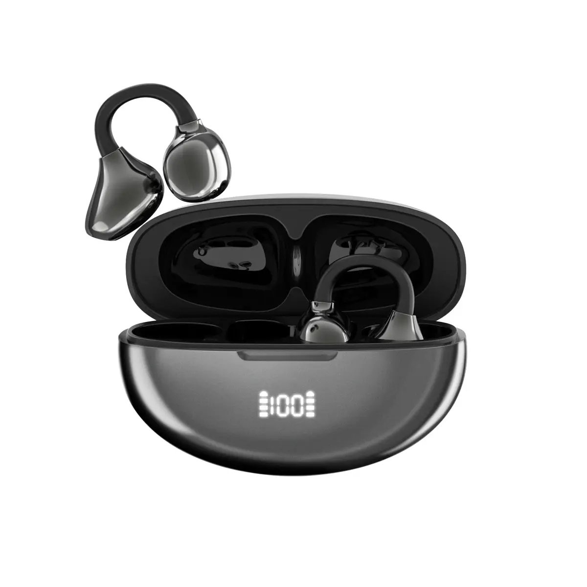 Fone de ouvido sem fio J235 com clipe, Bluetooth 5.3, tela sensível ao toque inteligente e assistente de IA, Indicador de bateria,Carregamento tipo C, gancho ajustável (cinza espacial) - 1