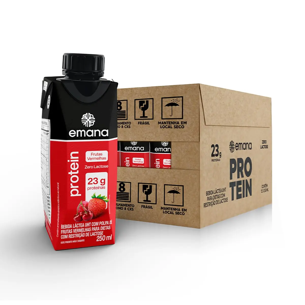 Emana Protein Bebida Proteica Sabor Frutas Vermelhas Sem açúcar - 12 Unidades de 250ml - 1