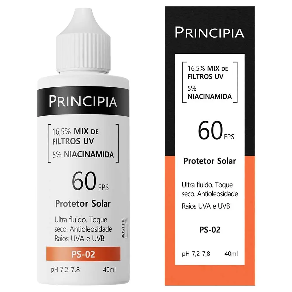Protetor Solar Facial Principia, Com Niacinamida 5%, FPS 60, 40ml | 16,5% Mix de Filtros UV, PS-02