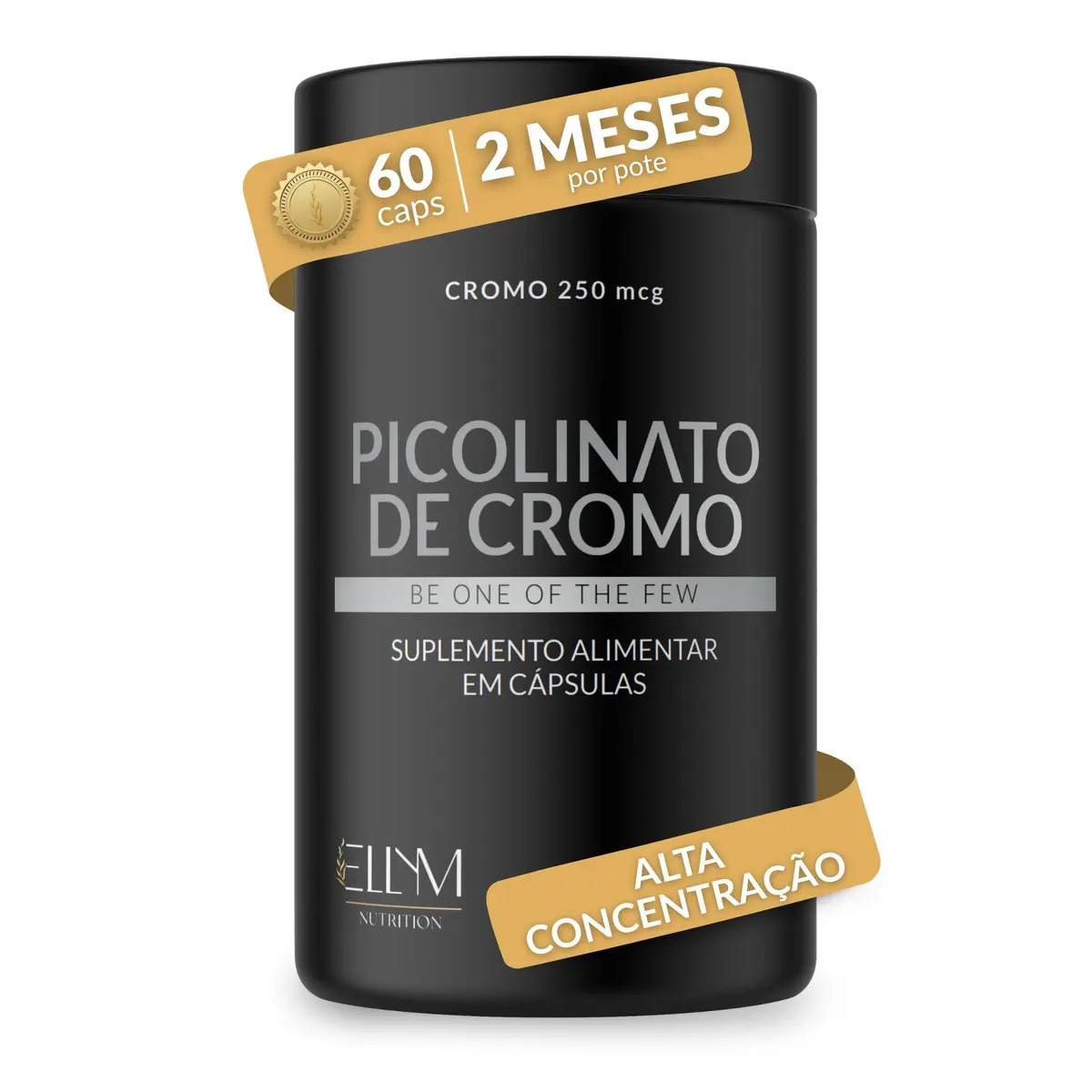 Picolinato de Cromo 250mcg Puro Concentrado 60 Caps 2 Meses ELLYM NUTRITION | Alto teor cromo auxilia metabolismo proteinas carboidratos gorduras forma organica biodisponivel dose diaria sem sabor - 1