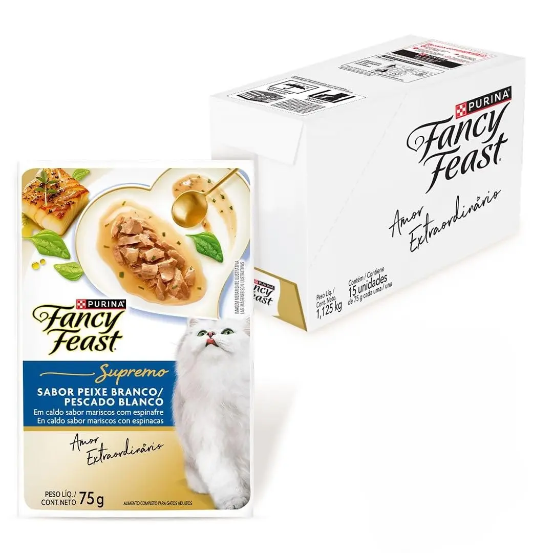 Ração Úmida PURINA® FANCY FEAST® Supremo Peixe Branco para Gatos Adultos 75g - 15 unidades
