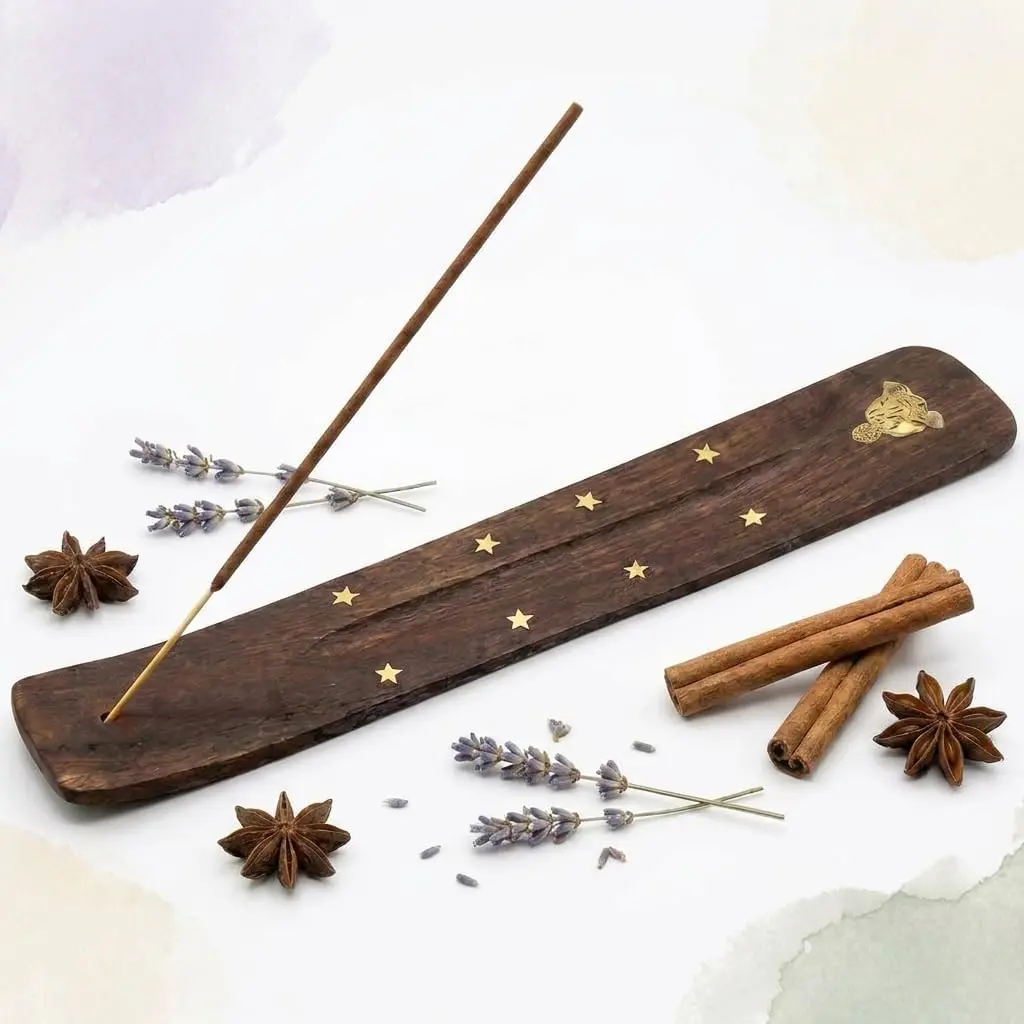 Incensário de Madeira Indiano Zen Tipo Régua 25cm - Marrom Escuro