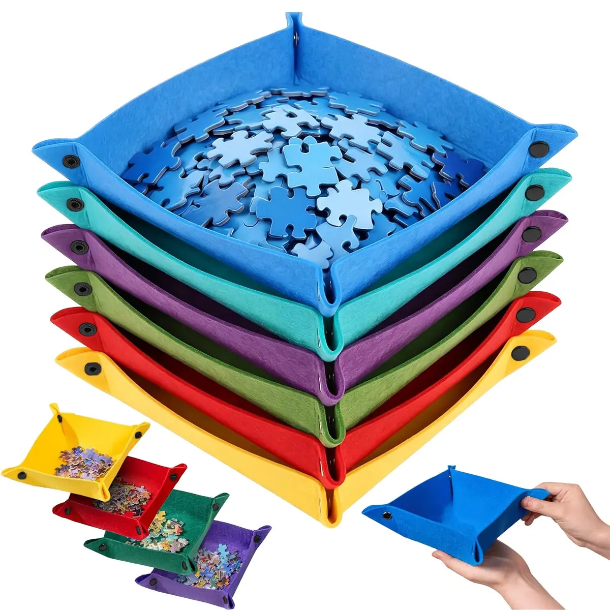 Separador de Peças Quebra Cabeça, GODREAM Kit de 10 Porta Peças Quebra Cabeça 500 1000 1500 2000, Porta Puzzle Dobrável para Adulto e Infantil, Material de Feltro, Portátil e Fácil de Guardar