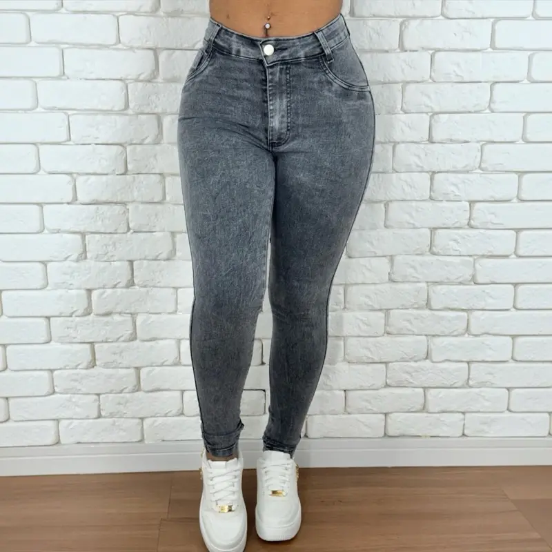 calça jeans feminina preta grafite de alta qualidade cintura alta empina bumbum