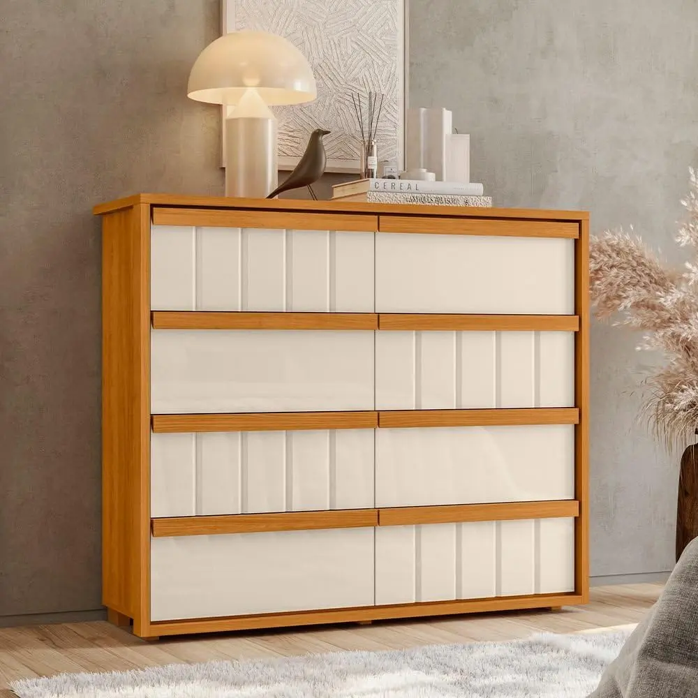 Cômoda para Quarto 8 Gavetas Ripado 100% MDF Tarsila Cinamomo/Off White - 1