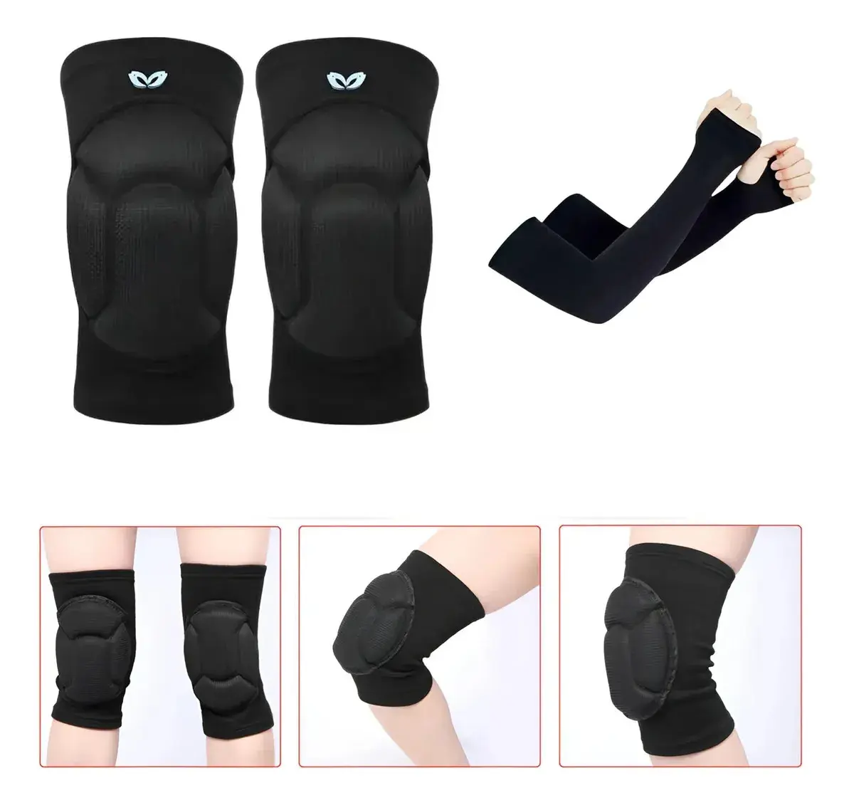 Joelheira Esportiva E Manguito Kit Vôlei Cor Preto Tamanho G - 1