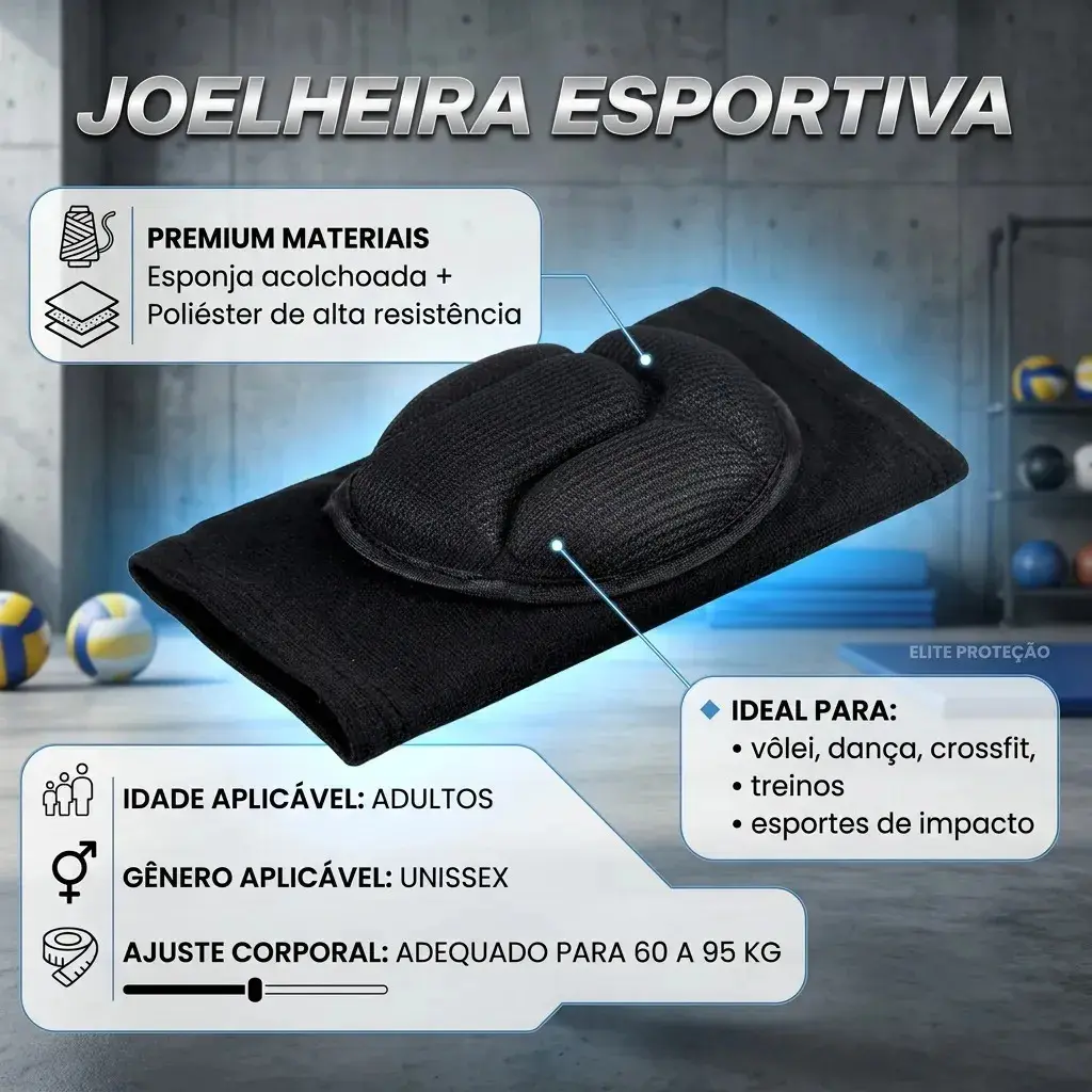 Joelheira Esportiva E Manguito Kit Vôlei Cor Preto Tamanho G thumbnail 3