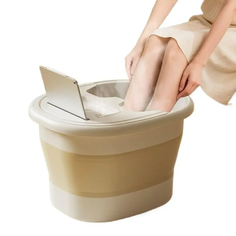 Bacia para banho de pés com base de massagem, dobrável para facilitar o arrumação, com tampa para manter o calor