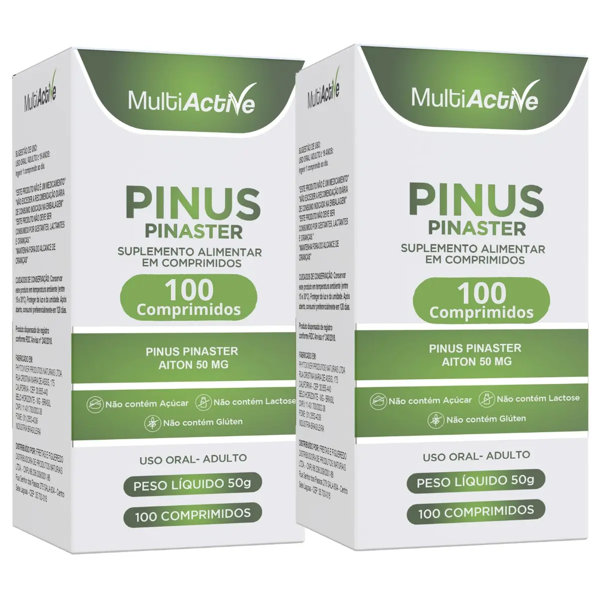 Kit 2x Multiactive Pinus Pinaster 50mg 100 Comprimidos Extrato Pinheiro Marítimo Francês OPC Antioxidante Circulação Sanguínea Melasma Saúde Vascular Anti-Aging Proantocianidinas - 1