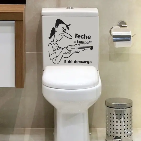 Adesivo Decorativo para Tampa de Vaso Sanitário – Personagem Divertida Feche a Tampa - 1