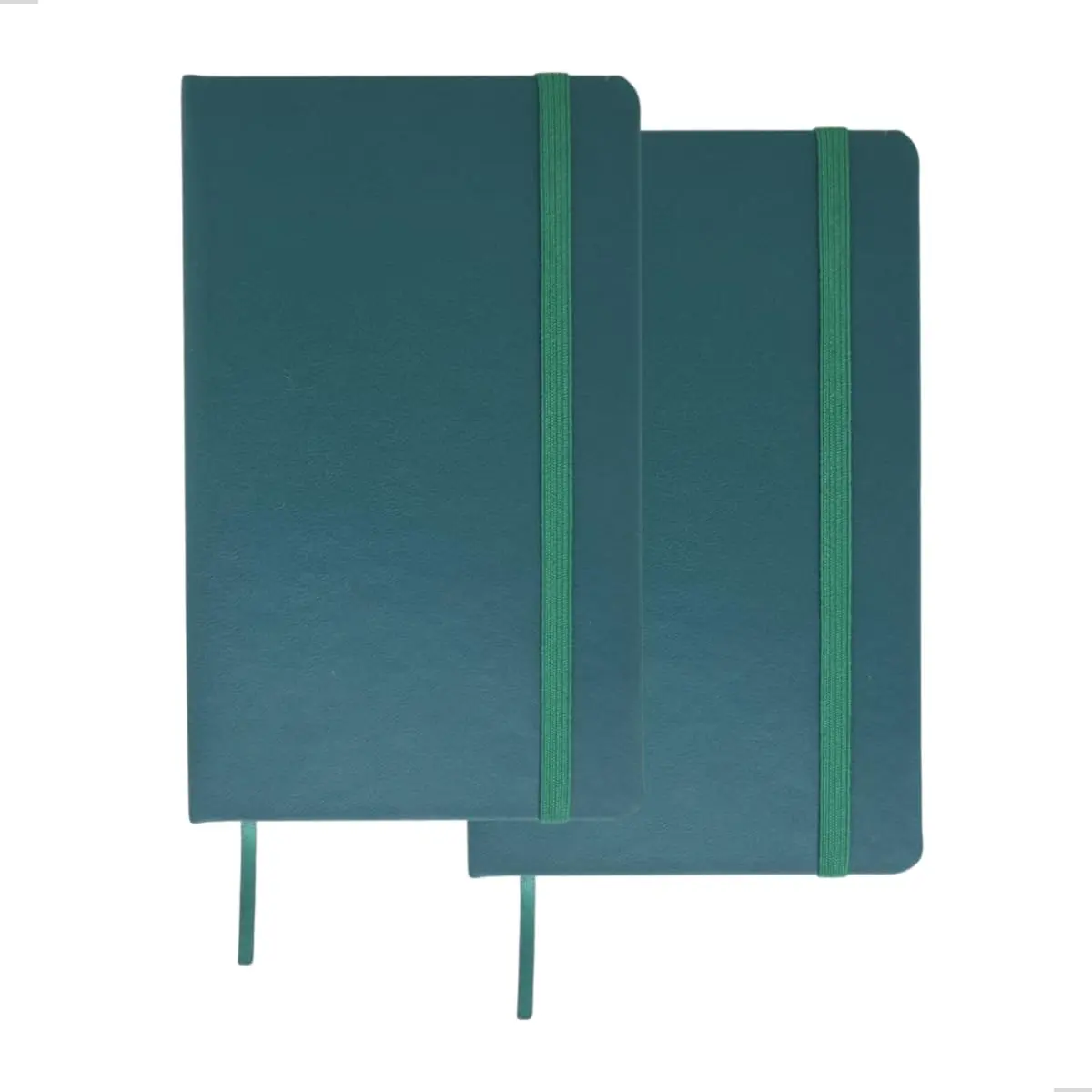 2 Cadernetas Pequenas Capa em Couro Sintético Premium, com Elástico para Fechar, Fita Marca Páginas (Verdes com Pauta) - 1