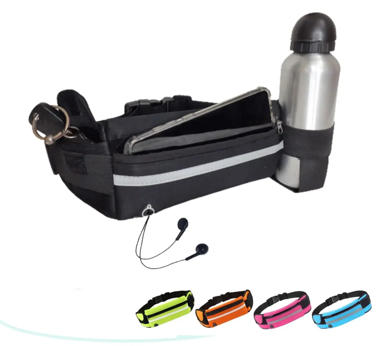 Pochete Esportiva Corrida Porta Celular Garrafa Documento Cinta Fitness Cores (Preto) - 1