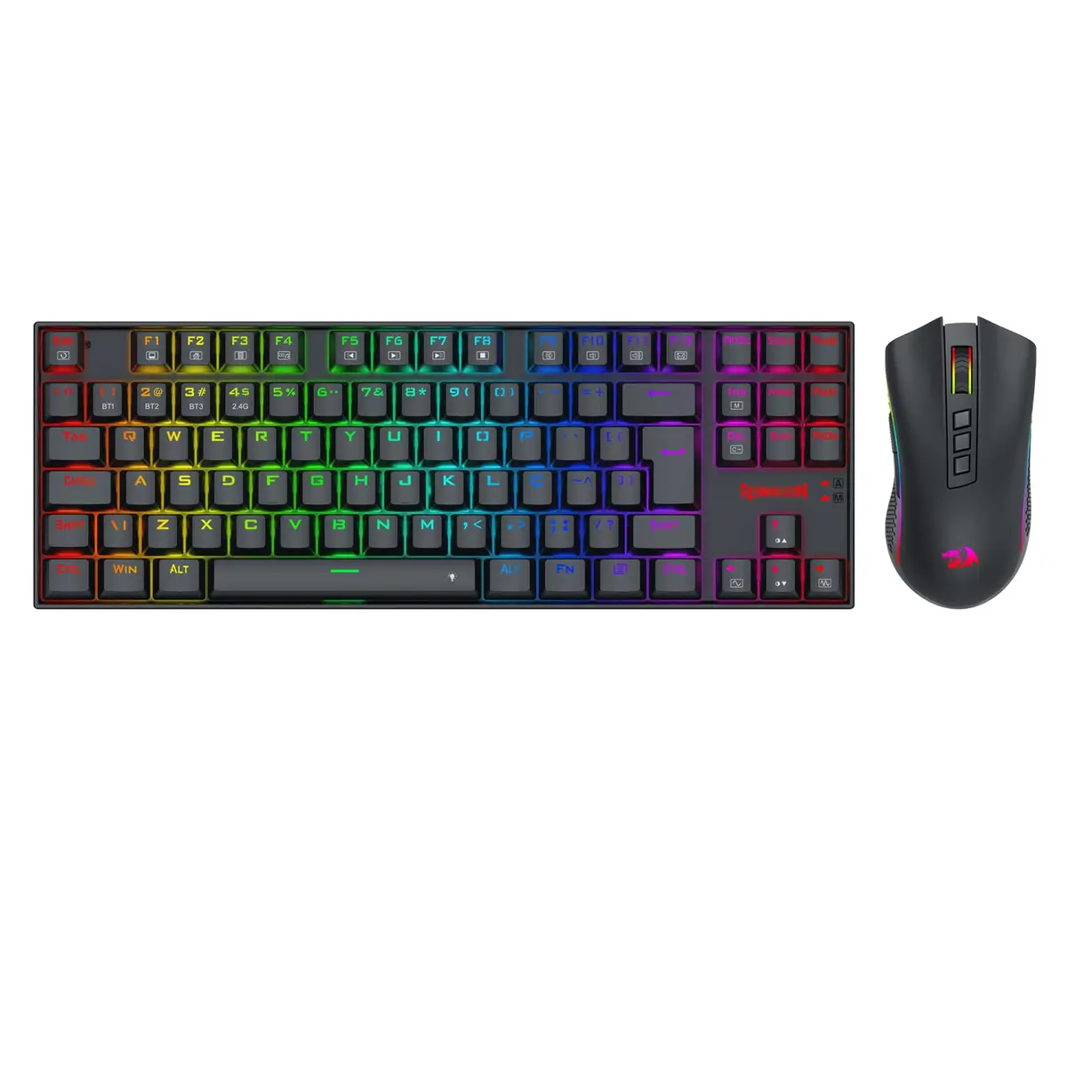 Kit Gamer Redragon S169 Gaming Essentials Teclado Kumara Preto RGB e Mouse Cobra Preto RGB Tri-Mode USB 2.4GHz, Bluetooth, USB Tipo-C ABNT2 TKL Keycaps Doubleshot ABS Hotswap 5 Pinos 12800 DPI