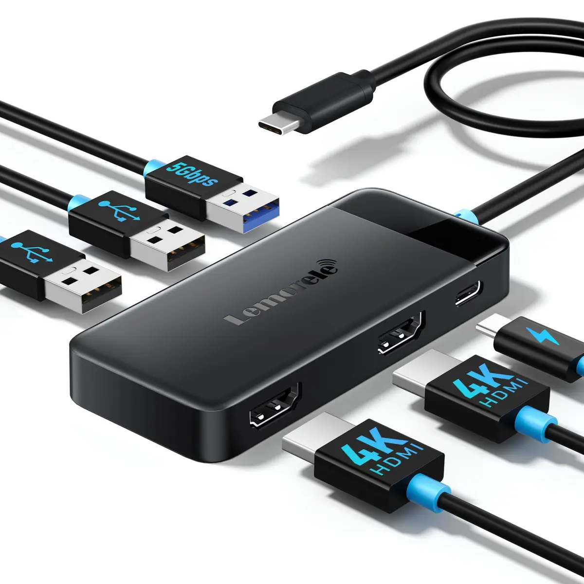 Lemorele Dock Station 2 HDMI 4K 30Hz para 2 Monitores, Adaptador USB C 6 em 1 com 3 Portas USB 3.0, PD 100W, Compatível com MacBook, Dell, HP, Surface 6