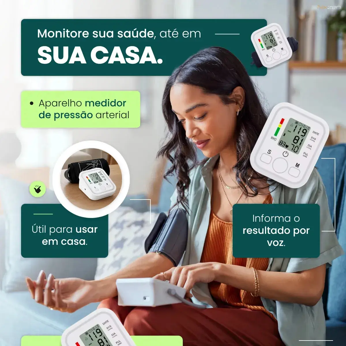 Aparelho Medidor de Pressão Arterial Aferidor Monitor Digital Uso Doméstico Automático Residencial Pressão De Braço Braçadeira Pulso Manguito Ajustável Memória Leitura Adultos Crianças Portátil Nixzen thumbnail 2