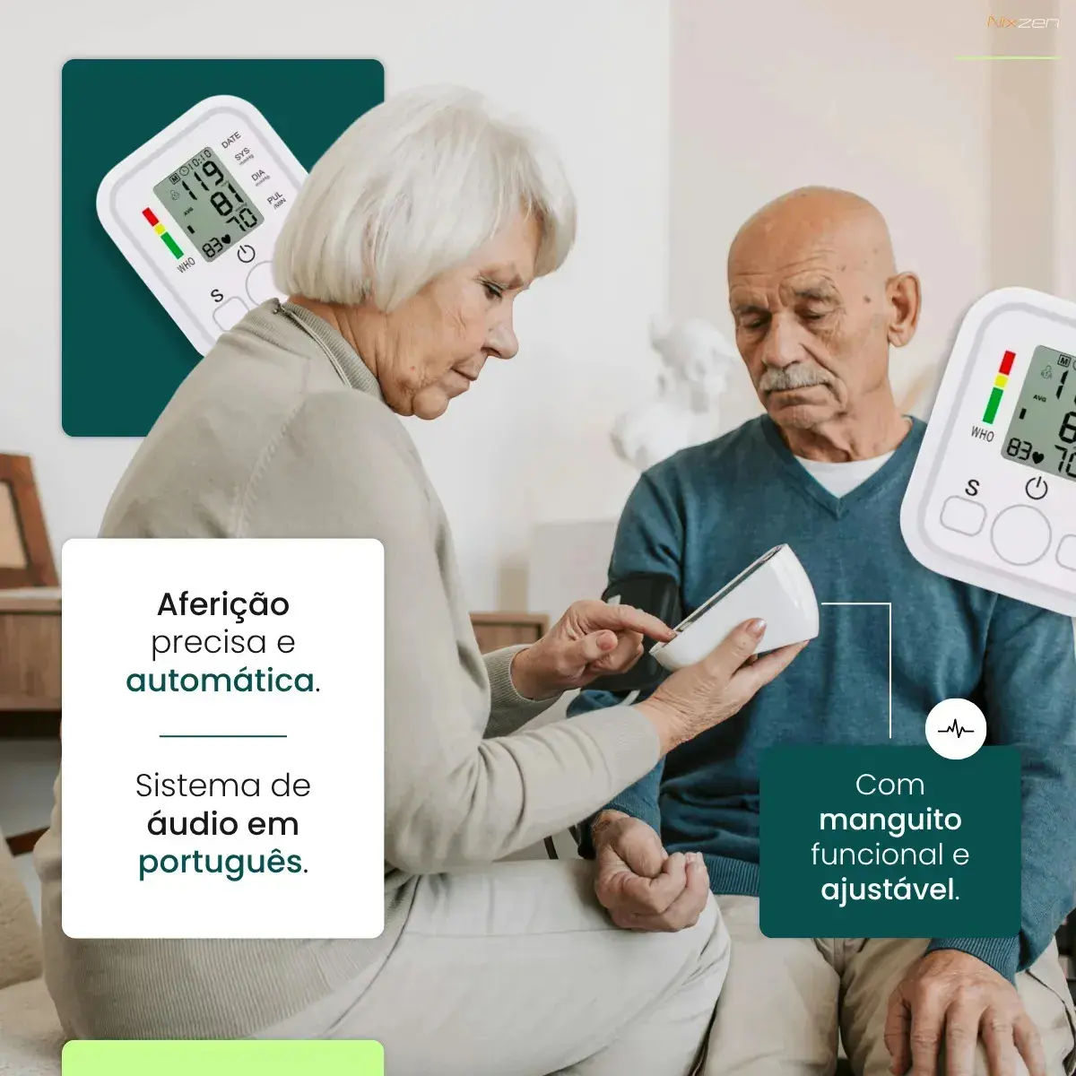 Aparelho Medidor de Pressão Arterial Aferidor Monitor Digital Uso Doméstico Automático Residencial Pressão De Braço Braçadeira Pulso Manguito Ajustável Memória Leitura Adultos Crianças Portátil Nixzen thumbnail 3