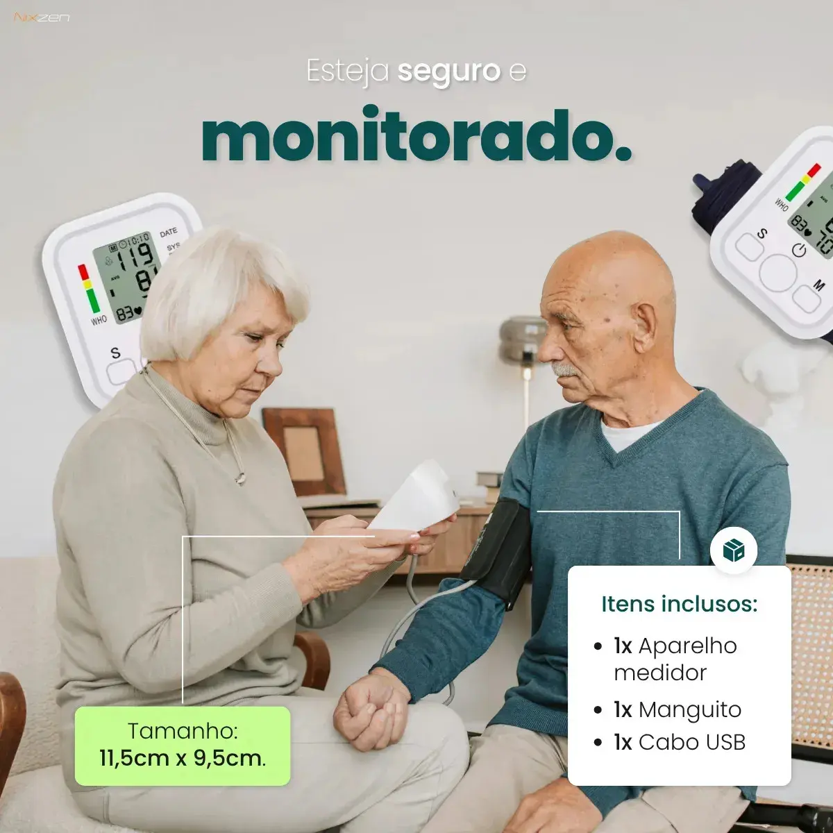 Aparelho Medidor de Pressão Arterial Aferidor Monitor Digital Uso Doméstico Automático Residencial Pressão De Braço Braçadeira Pulso Manguito Ajustável Memória Leitura Adultos Crianças Portátil Nixzen thumbnail 6