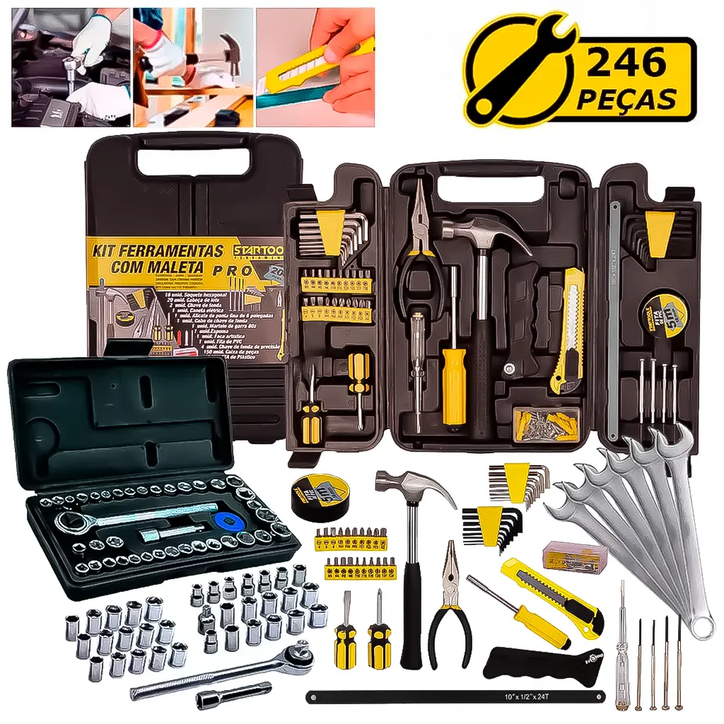 Kit Jogo De Ferramentas 246 Peças  Soquetes Catraca Reversível Chaves Combinadas Multiuso Uso Geral - 1