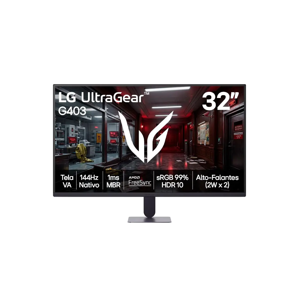 Monitor LG UltraGear - Tela VA FHD 32”, 144Hz nativo, 1ms (MBR), AMD FreeSync, HDR10, sRGB 99%, Preto - 32G403B
